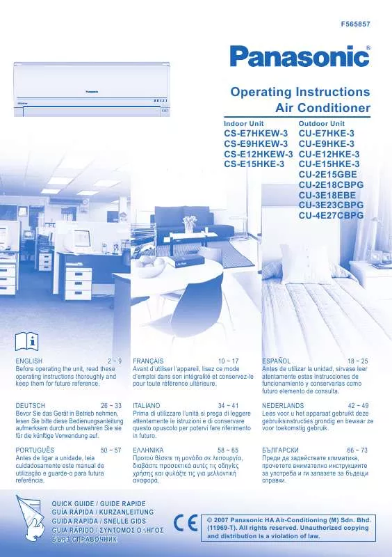 Mode d'emploi PANASONIC CS-E15HKEW3