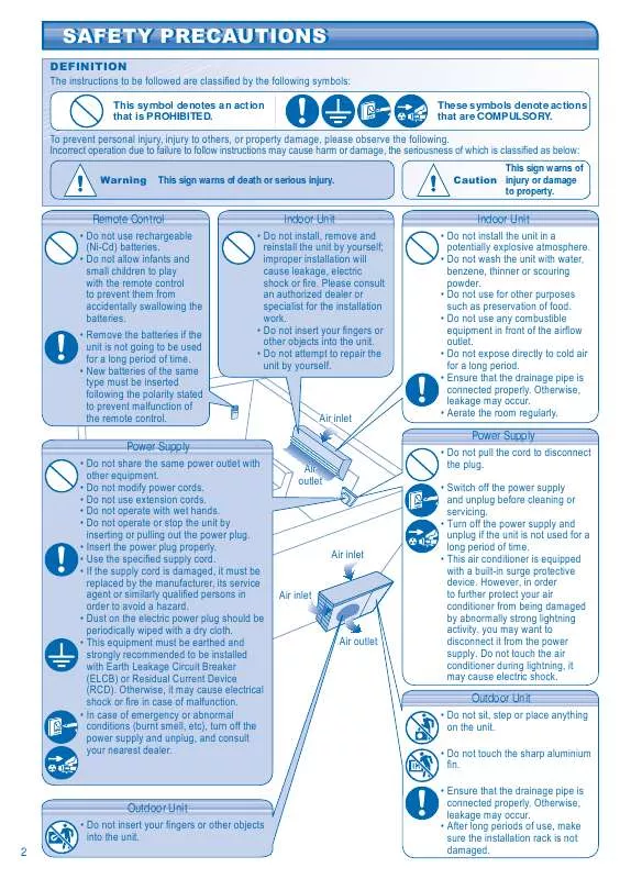 Mode d'emploi PANASONIC CS-E18HKEA