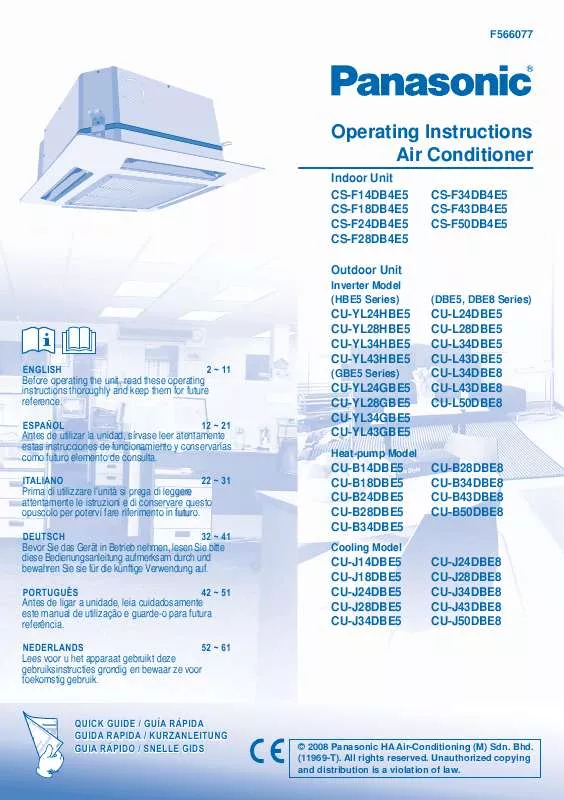 Mode d'emploi PANASONIC CS-F14DB4E5