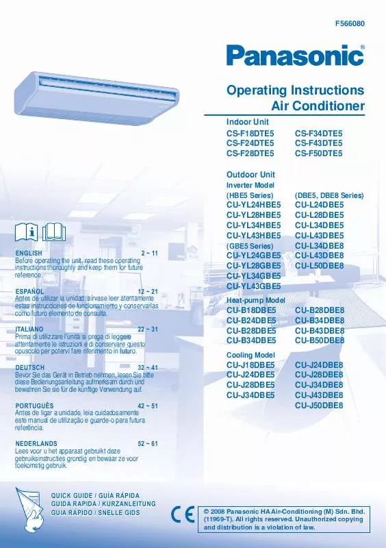 Mode d'emploi PANASONIC CS-F18DTE5