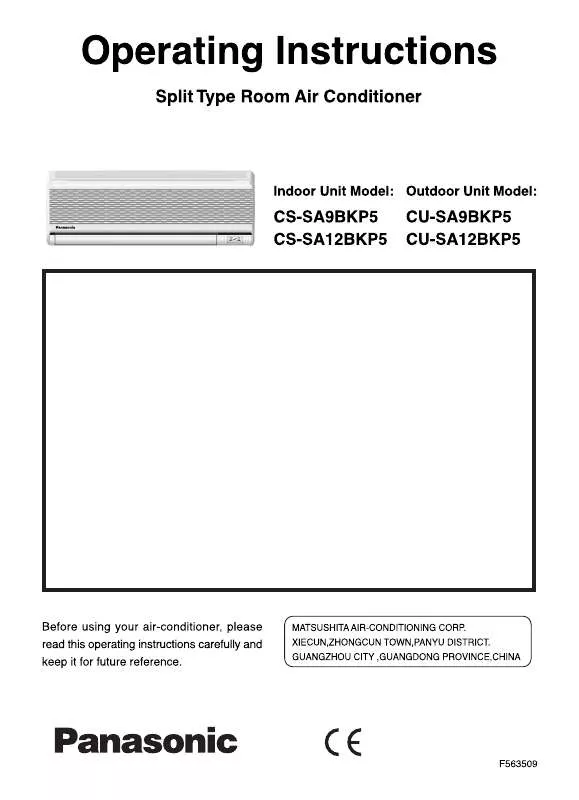 Mode d'emploi PANASONIC CS-SA12BKP5