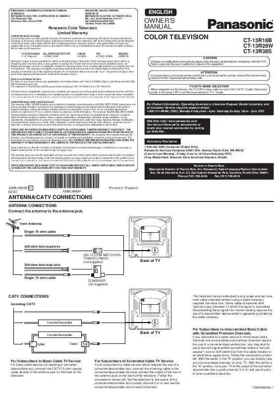 Mode d'emploi PANASONIC CT-13R18B