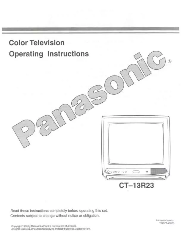 Mode d'emploi PANASONIC CT-13R23U