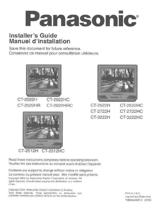 Mode d'emploi PANASONIC CT-2022HE