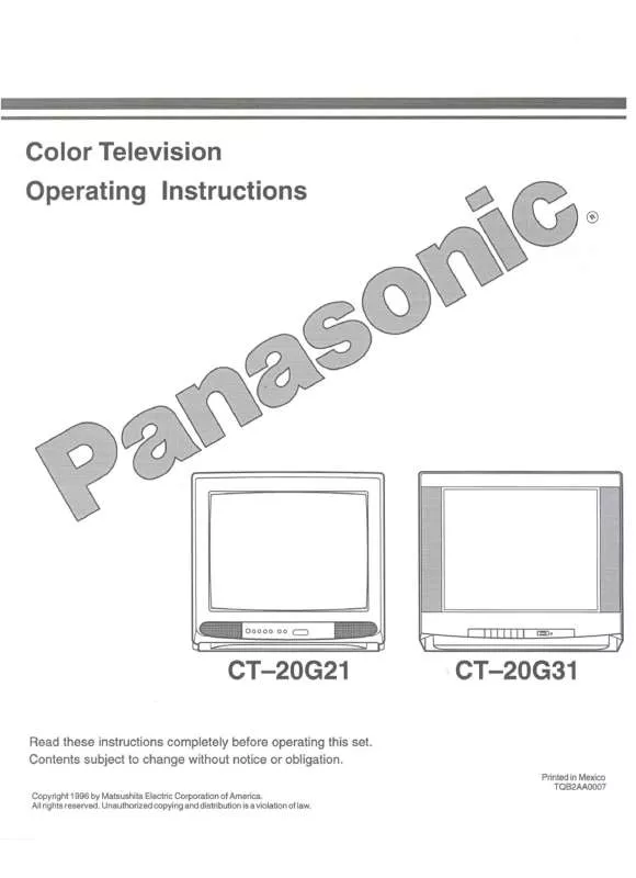 Mode d'emploi PANASONIC CT-20G21U