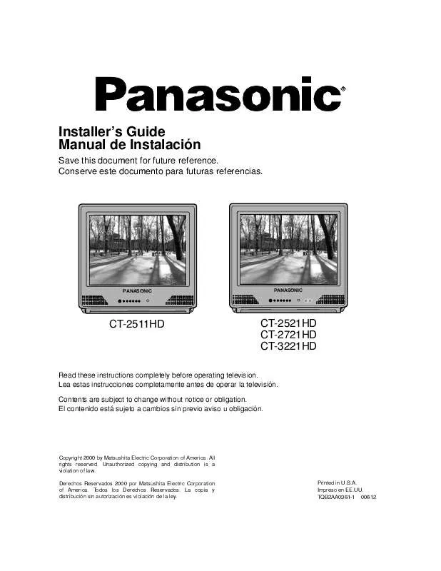 Mode d'emploi PANASONIC CT-2511HDB