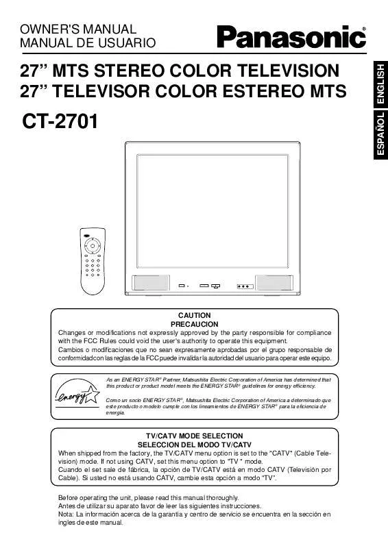 Mode d'emploi PANASONIC CT-2701