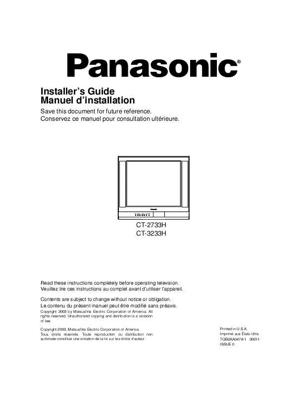 Mode d'emploi PANASONIC CT-2733HF