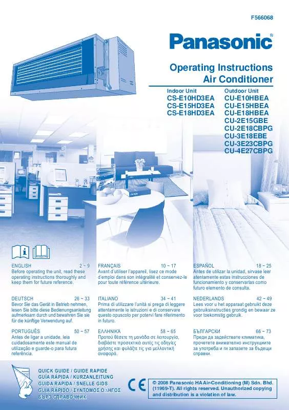 Mode d'emploi PANASONIC CU-E15HBEA