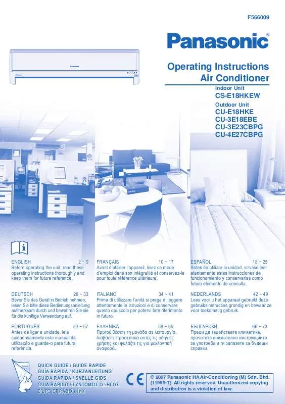 Mode d'emploi PANASONIC CU-E18HKE