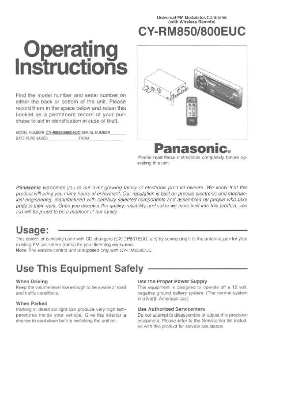 Mode d'emploi PANASONIC CY-RM800EUC