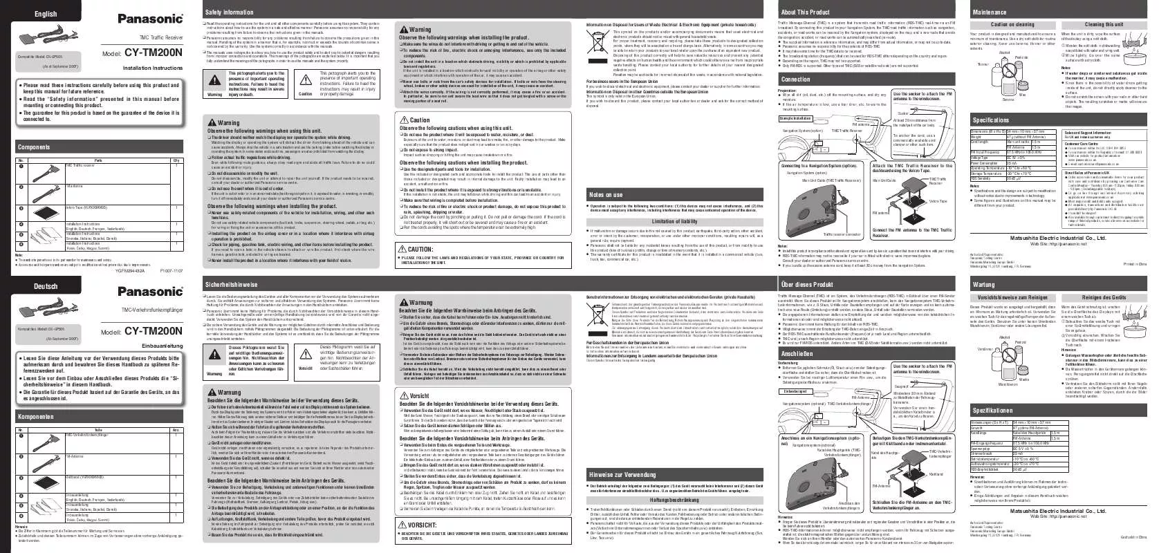 Mode d'emploi PANASONIC CY-TM200N