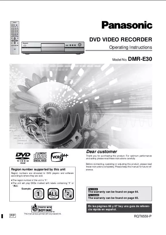 Mode d'emploi PANASONIC DIGA DMR-E30