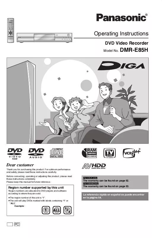 Mode d'emploi PANASONIC DIGA DMR-E85