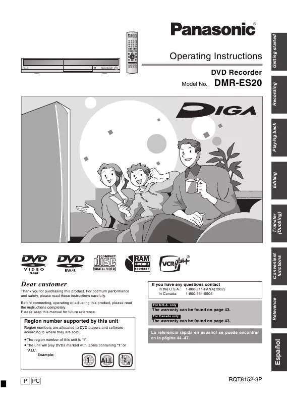 Mode d'emploi PANASONIC DIGA DMR-ES20