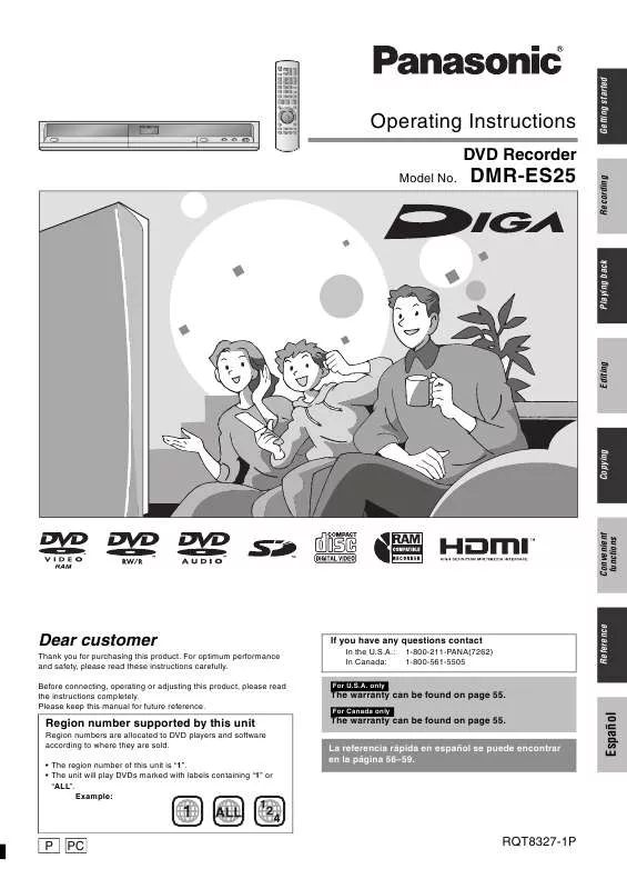 Mode d'emploi PANASONIC DIGA DMR-ES25