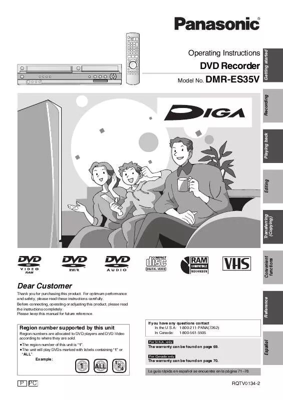 Mode d'emploi PANASONIC DIGA DMR-ES35