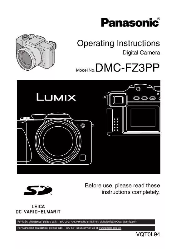 Mode d'emploi PANASONIC LUMIX DMC-FZ3PP