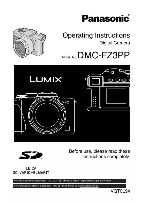 Mode d'emploi PANASONIC LUMIX DMC-FZ3PPS