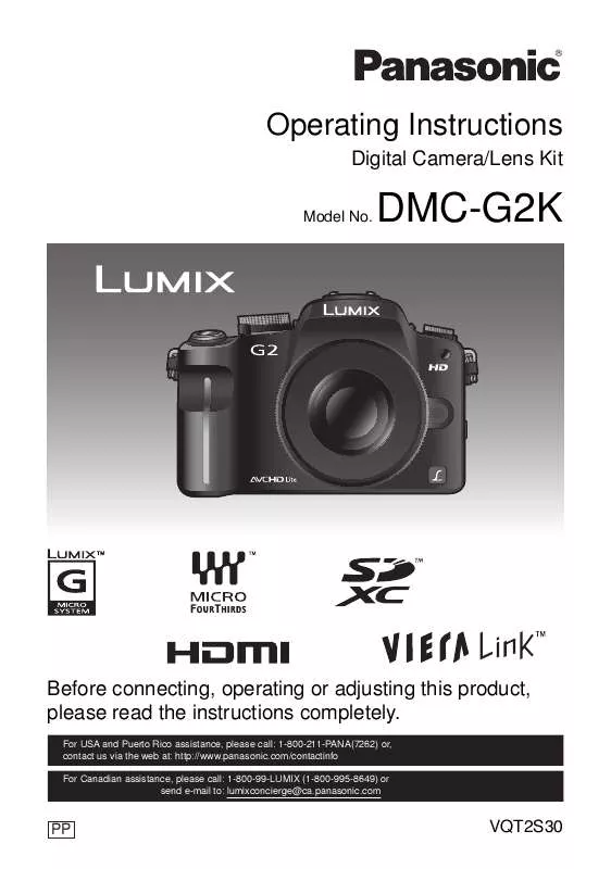 Mode d'emploi PANASONIC LUMIX DMC-G2K