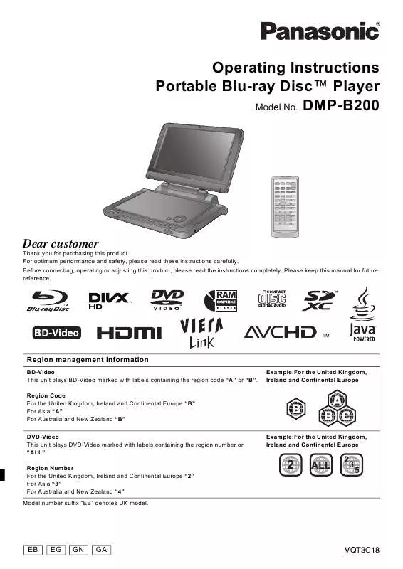 Mode d'emploi PANASONIC DMP-B200GA