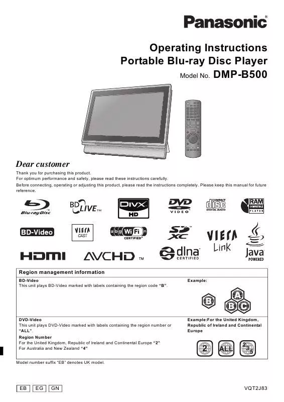 Mode d'emploi PANASONIC DMPB500EB