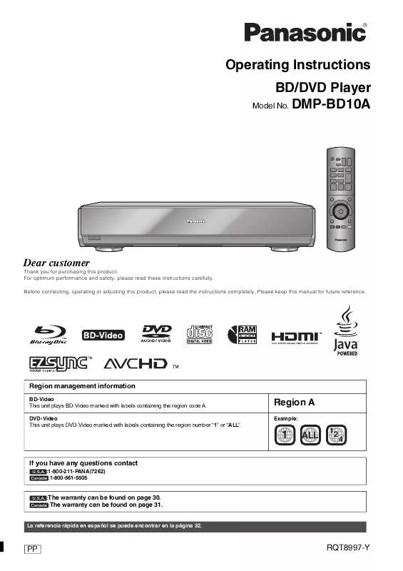 Mode d'emploi PANASONIC DMP-BD10A