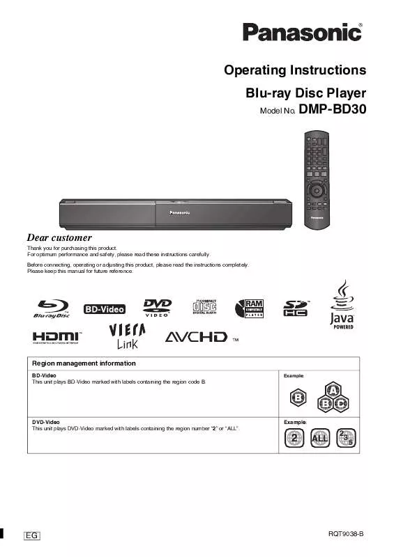 Mode d'emploi PANASONIC DMP-BD30EG