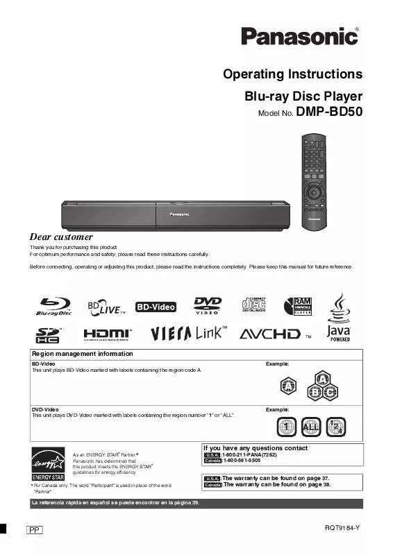 Mode d'emploi PANASONIC DMP-BD50-MUL