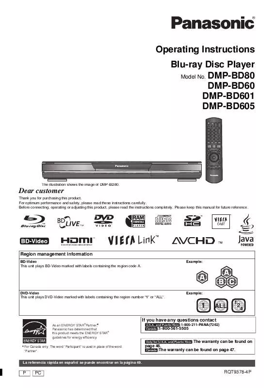 Mode d'emploi PANASONIC DMP-BD601