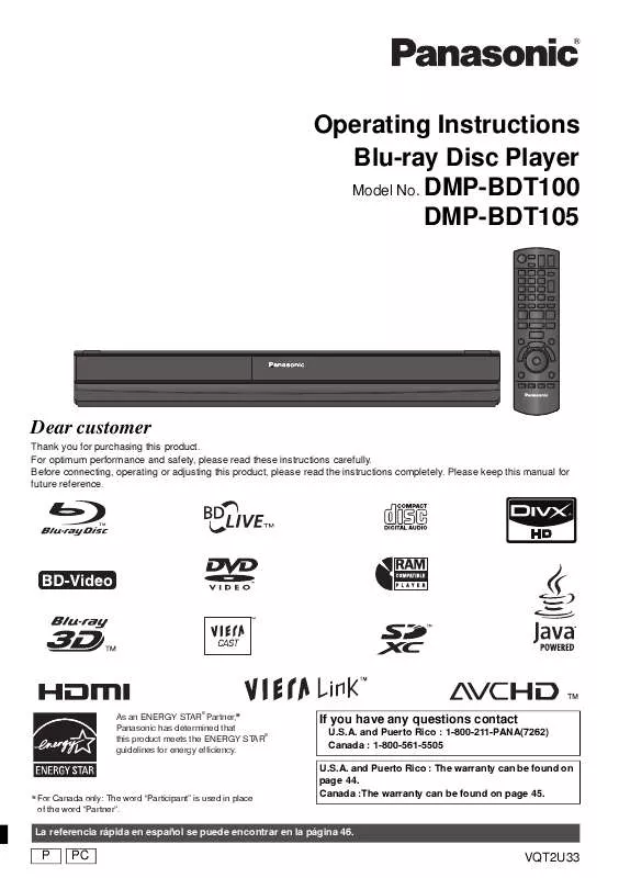 Mode d'emploi PANASONIC DMPBDT100