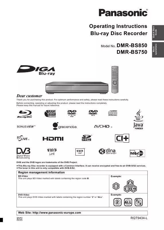 Mode d'emploi PANASONIC DMRBS750