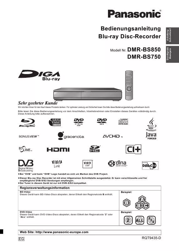 Mode d'emploi PANASONIC DMRBS850EG