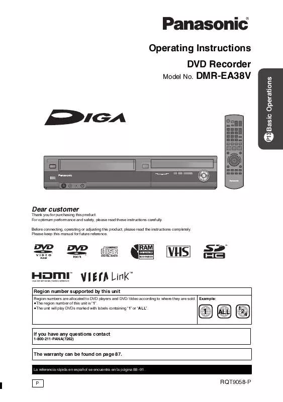 Mode d'emploi PANASONIC DMR-EA38V