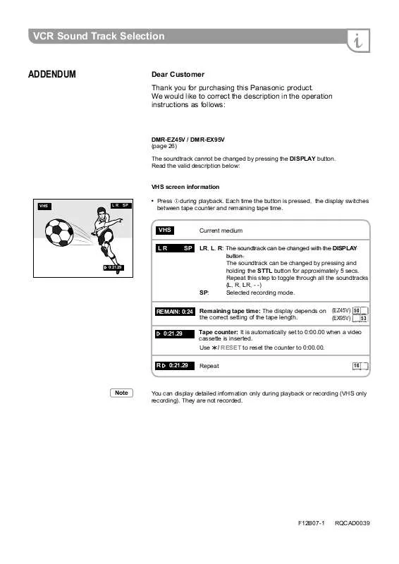 Mode d'emploi PANASONIC DMR-EZ45VEBS