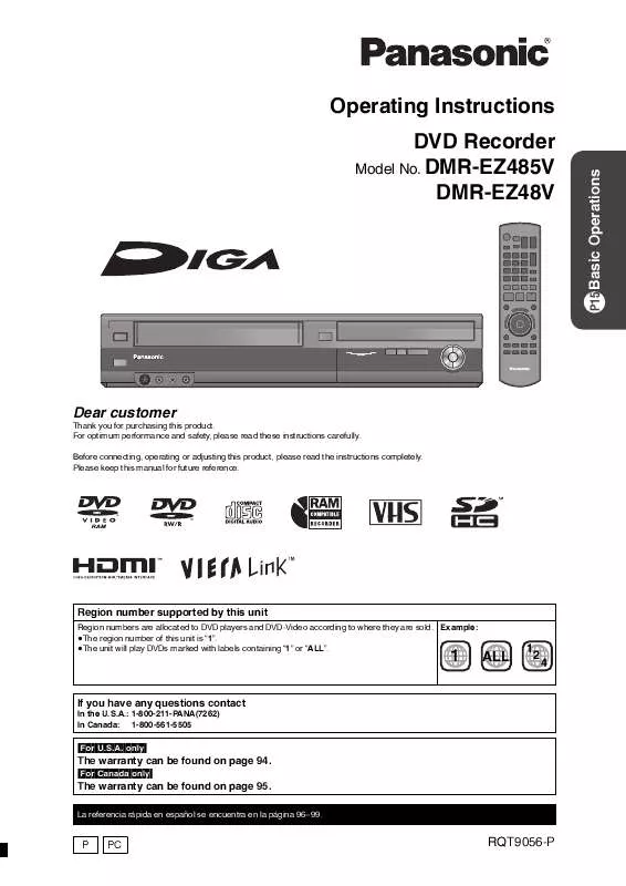 Mode d'emploi PANASONIC DMR-EZ485V