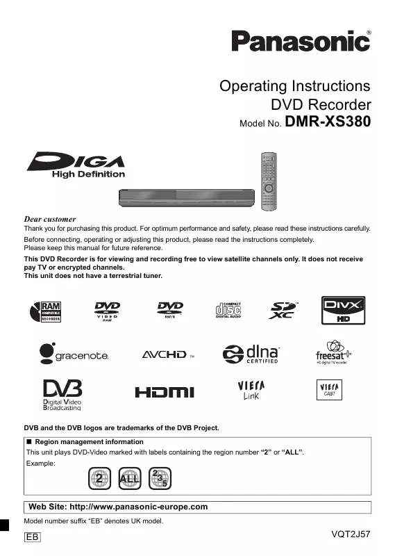 Mode d'emploi PANASONIC DMRXS380EB