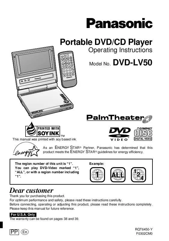 Mode d'emploi PANASONIC DVD-LV50