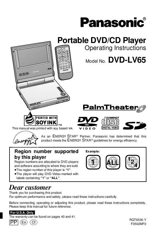 Mode d'emploi PANASONIC DVD-LV65