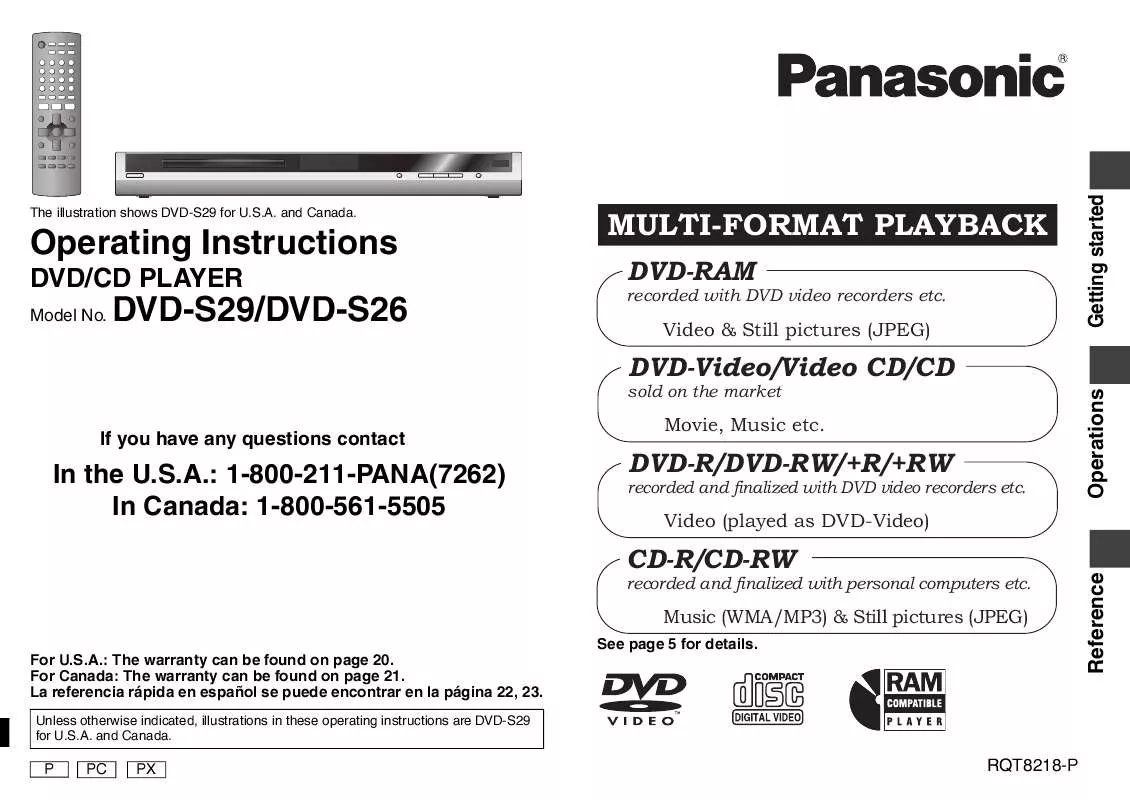 Mode d'emploi PANASONIC DVD-S29