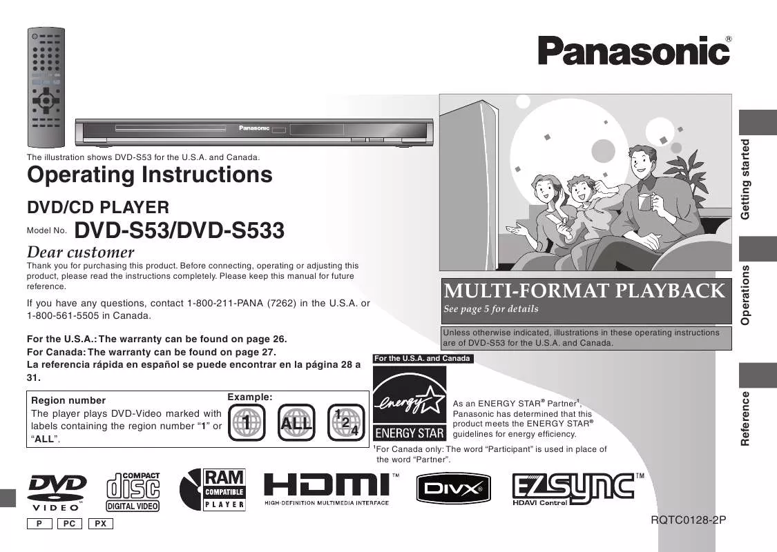 Mode d'emploi PANASONIC DVD-S53K