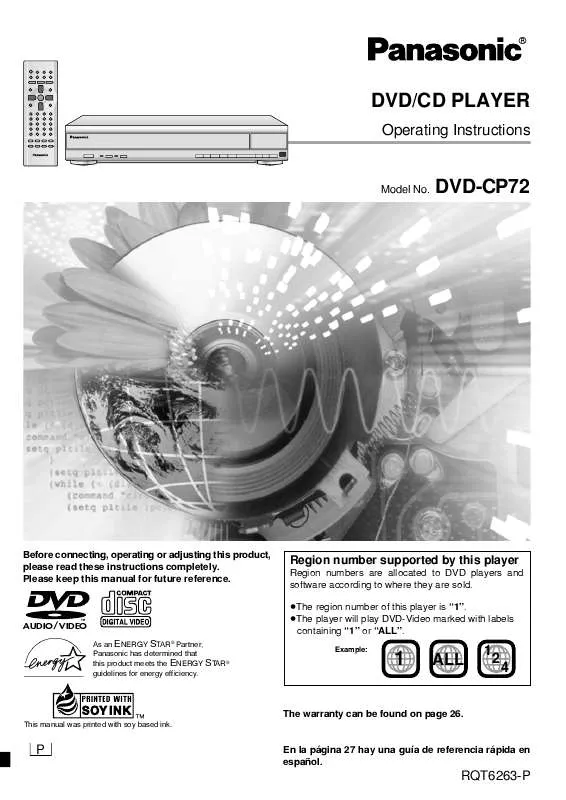 Mode d'emploi PANASONIC DVD-CP72K