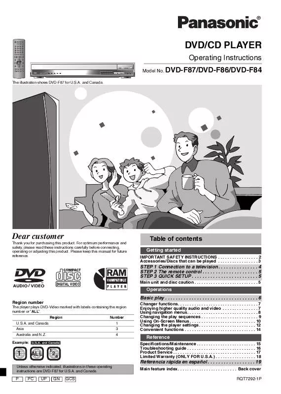 Mode d'emploi PANASONIC DVD-F86