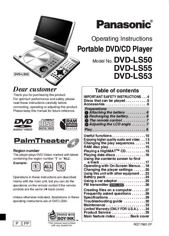 Mode d'emploi PANASONIC DVD-LS50