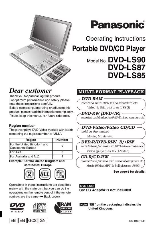 Mode d'emploi PANASONIC DVD-LS90