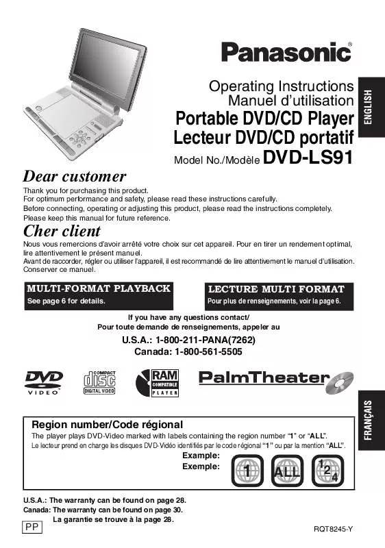 Mode d'emploi PANASONIC DVD-LS91