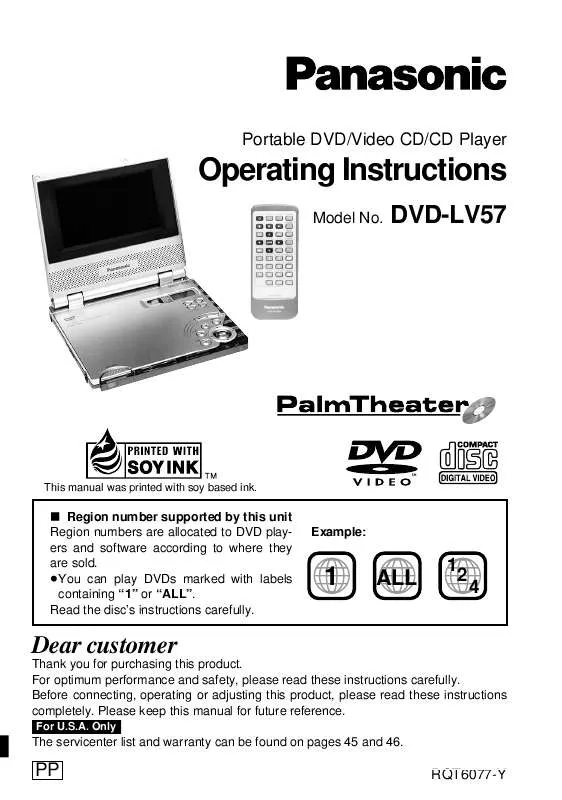 Mode d'emploi PANASONIC DVD-LV57PP