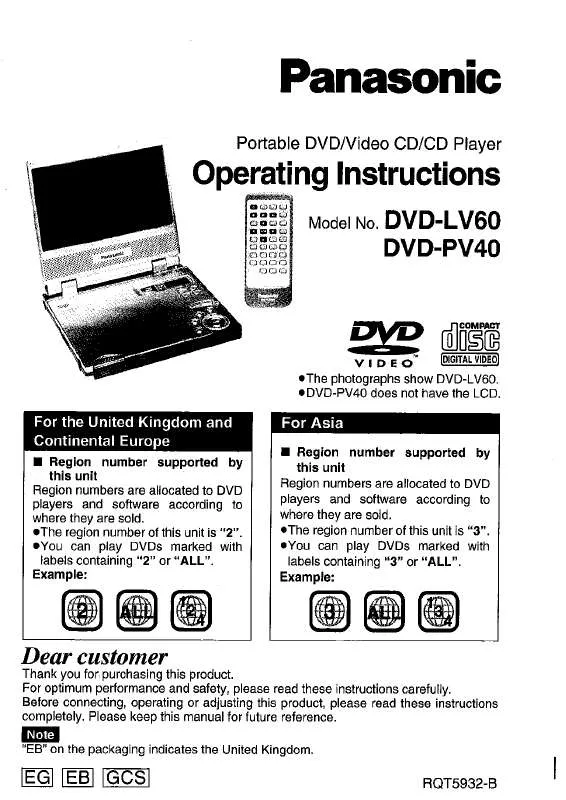 Mode d'emploi PANASONIC DVD-LV60