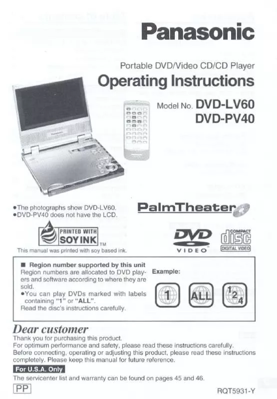 Mode d'emploi PANASONIC DVD-LV60PP