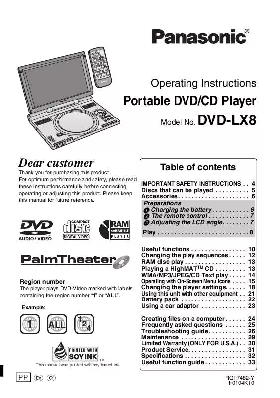 Mode d'emploi PANASONIC DVD-LX8